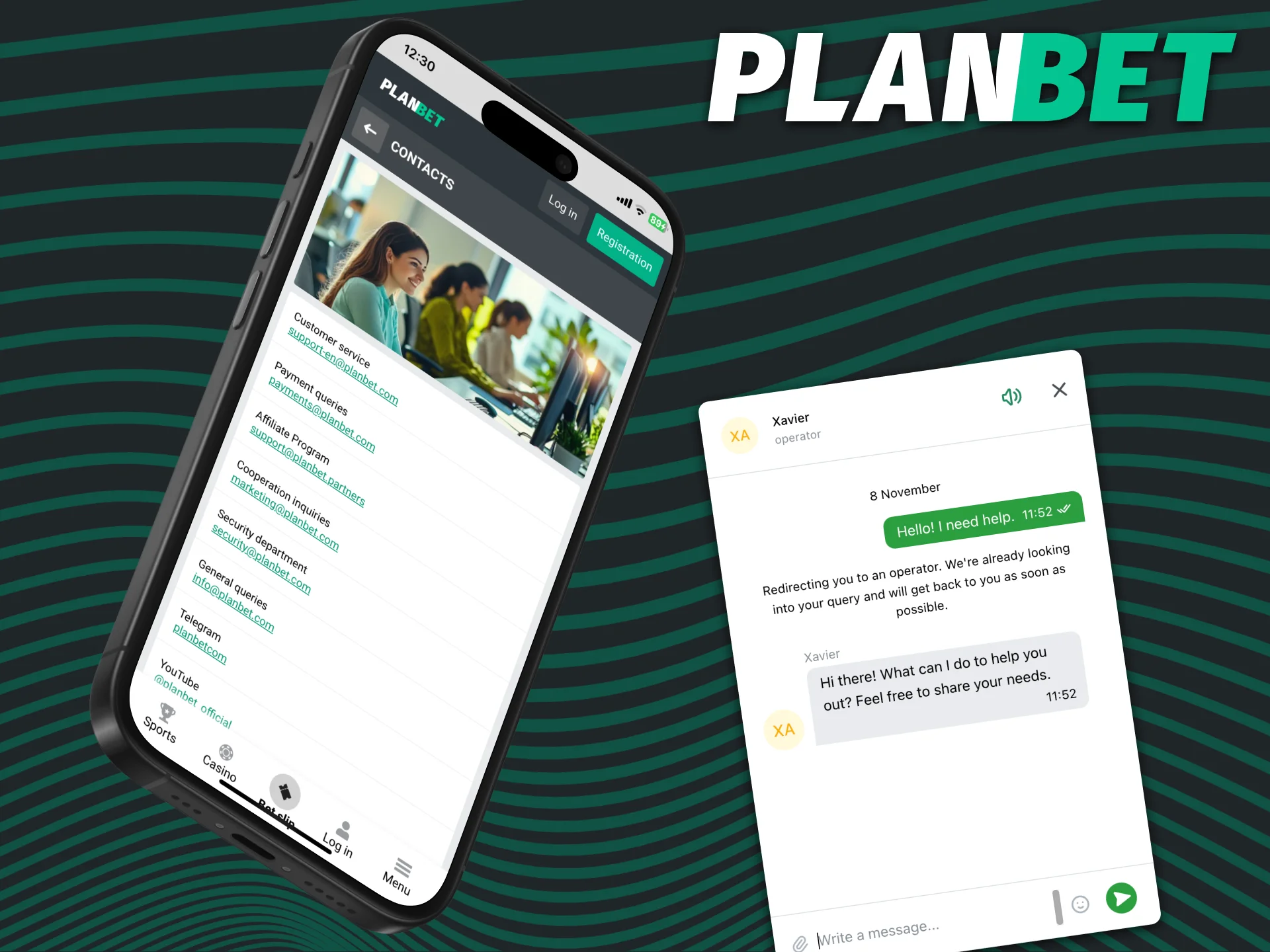 Use the live chat on the official PLANBET website.