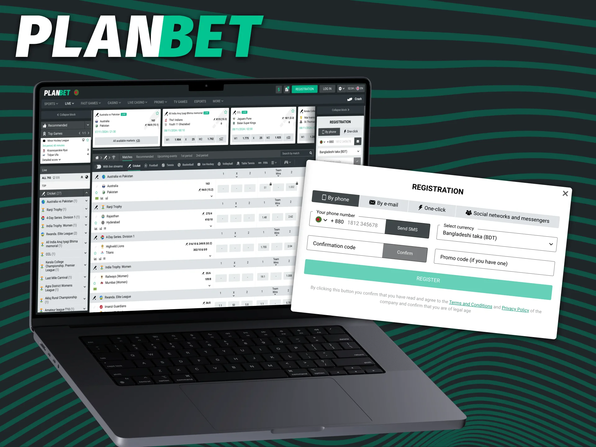 Follow a few steps to start betting on cricket at PLANBET.