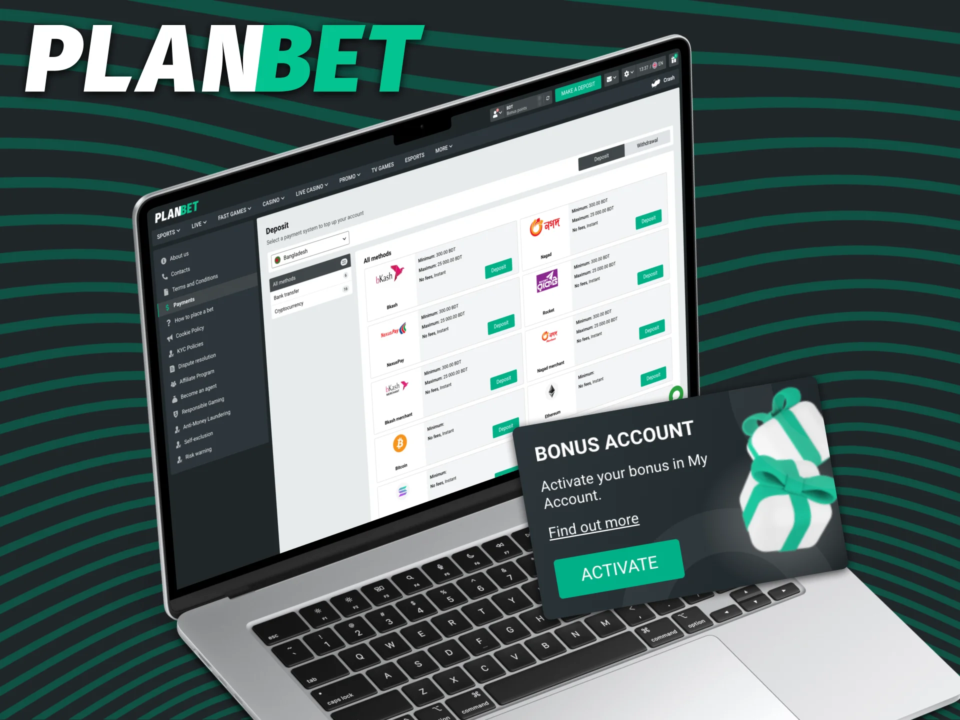 To bet on the official PLANBET website make a deposit.