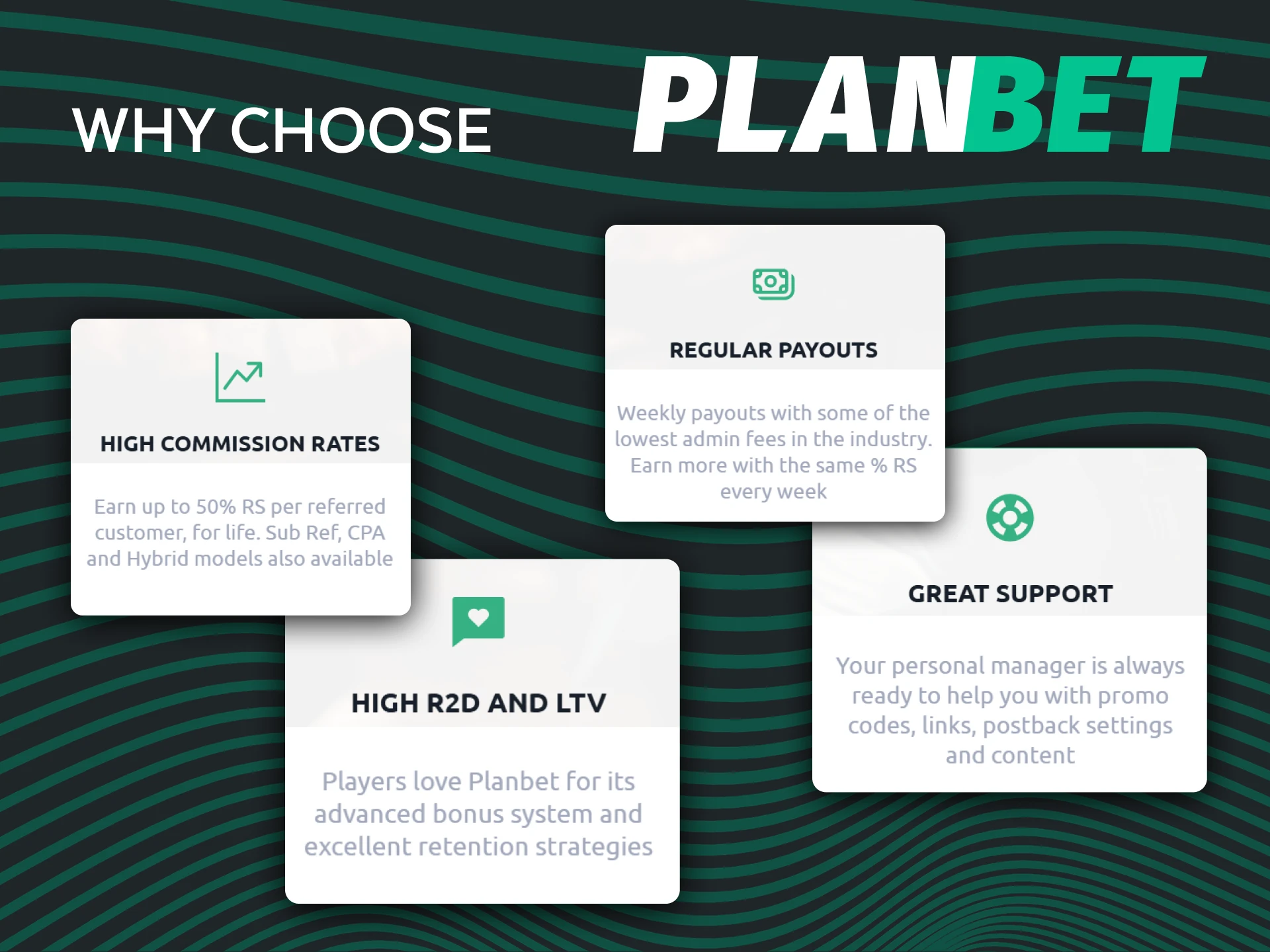 Benefit from high commissions and weekly payouts with the official Planbet program.