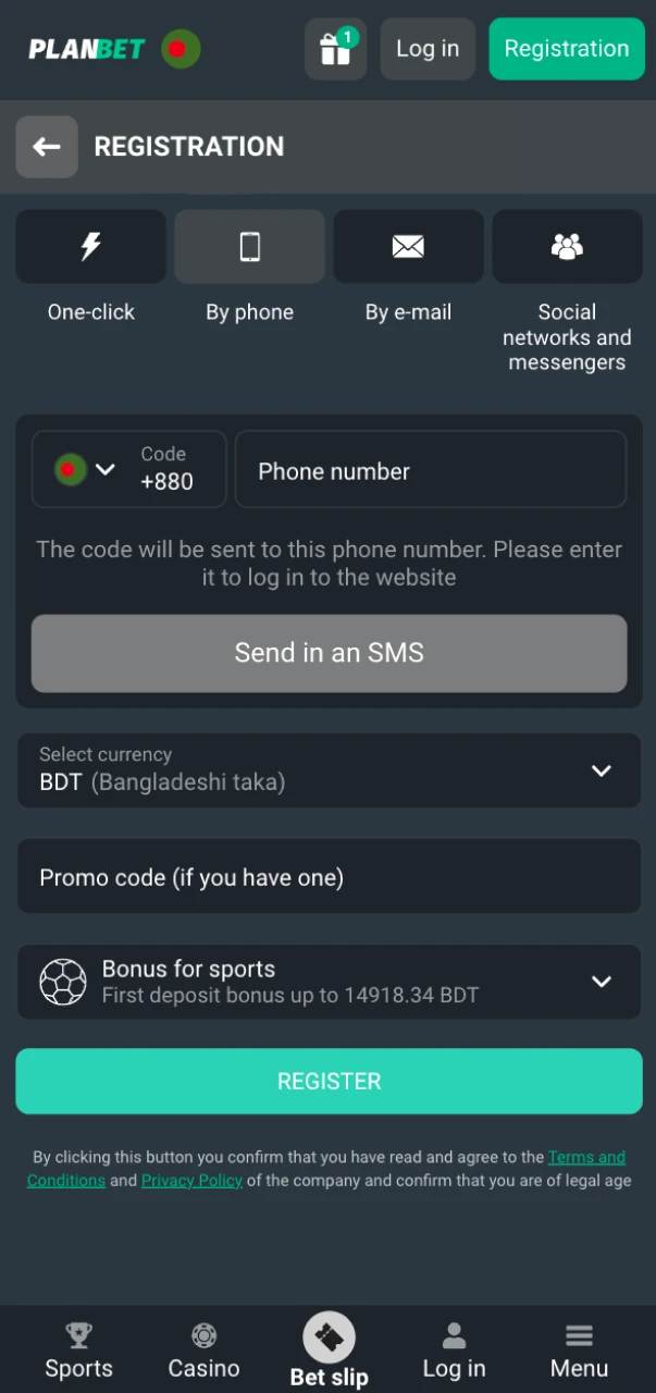 Complete the Planbet registration form to start betting on CS2 matches.