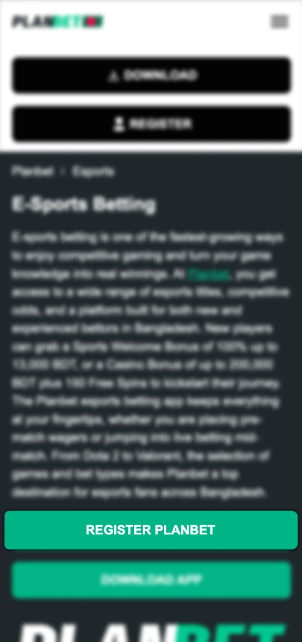 Visit this official Planbet website on your mobile to start E-Sports betting.