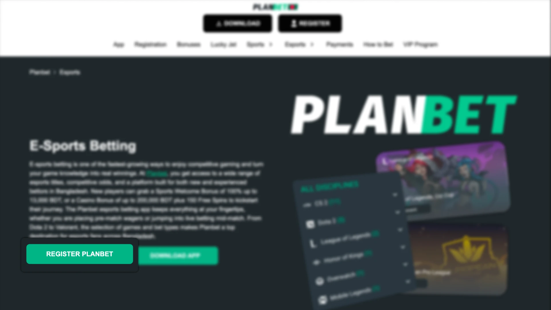 Register a personal Planbet account to begin betting on E-Sports.