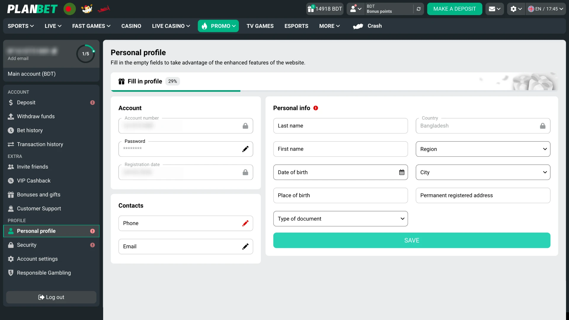 Verify your Planbet profile to access all E-Sports betting features.