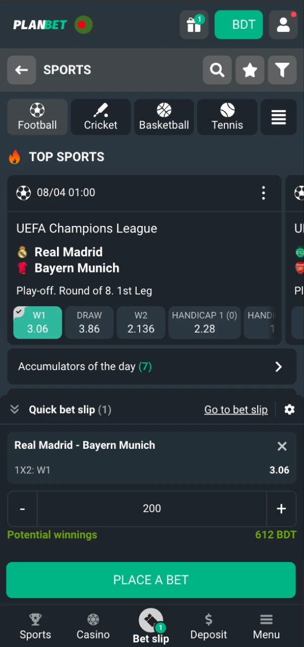 Confirm your football bet on Planbet and enjoy the game.