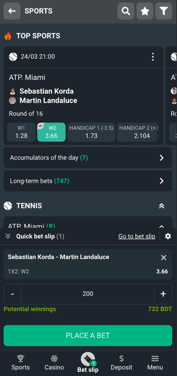 Choose your favorite match and place a tennis bet at Planbet.