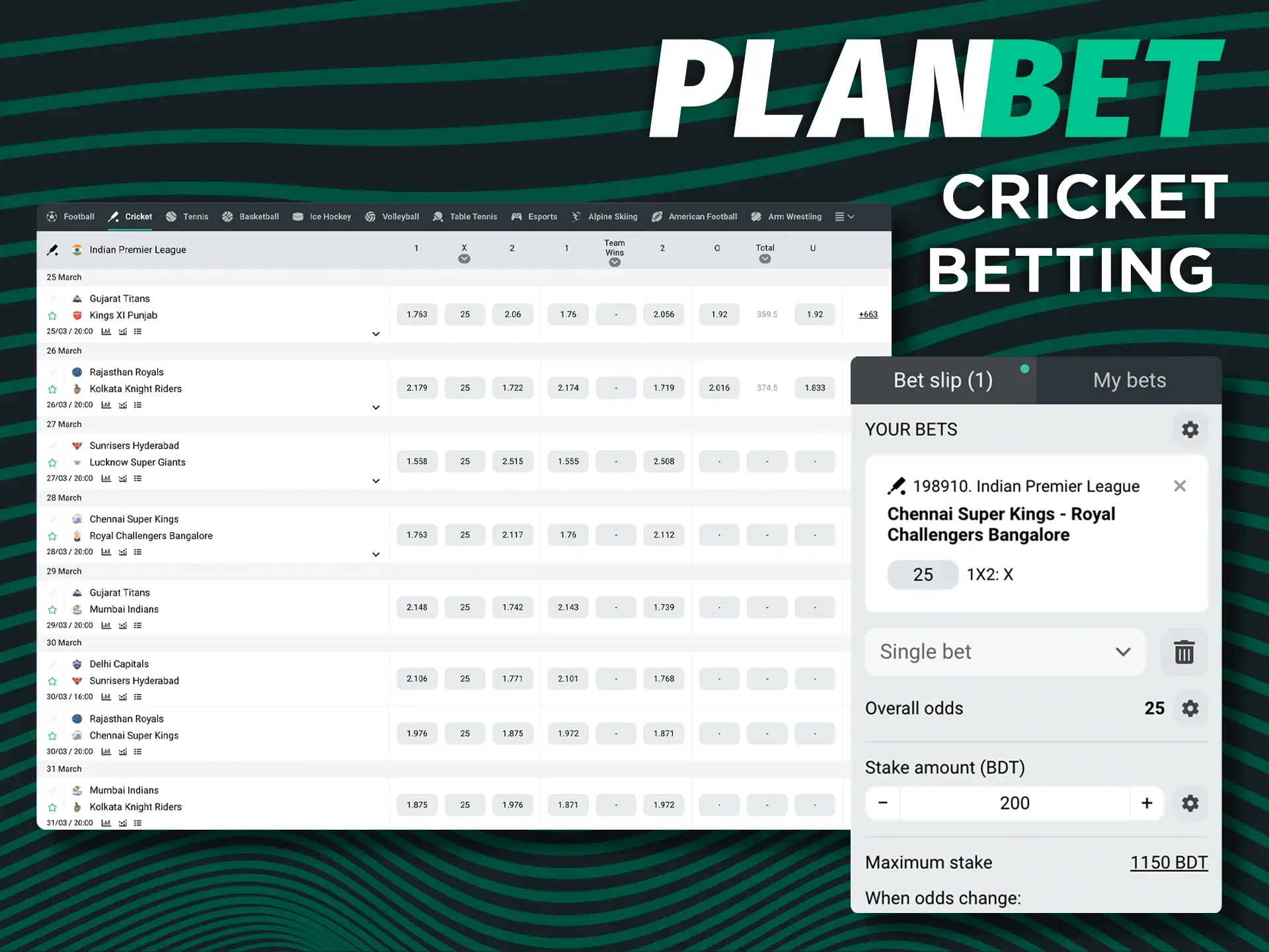 Get a chance to bet on the big cricket tournaments at Planbet.